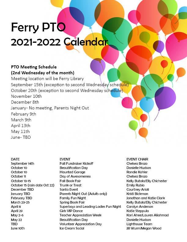 Balloons behind dates for PTO events